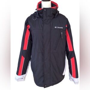 Columbia Men's Black and Red Fleece Lined Hooded Jacket